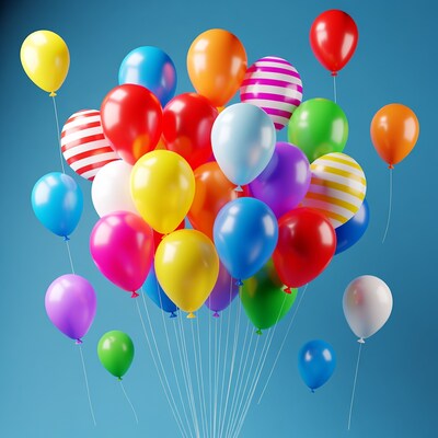 Colorful Balloons Cluster on Blue Background