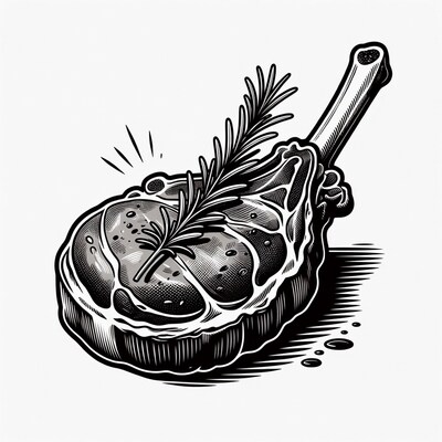 Illustrated Ribeye Steak with Rosemary