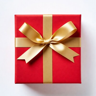 Red gift box with gold ribbon