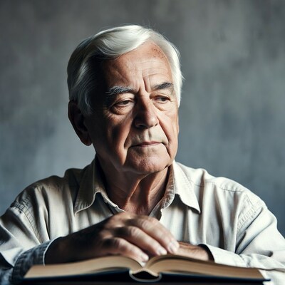 Elderly man reading book
