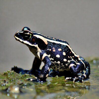 Black and white spotted frog on moss