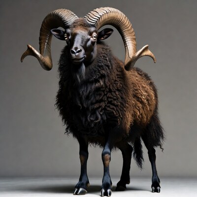 Black Ram with Large Curved Horns