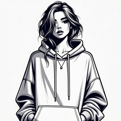 Woman in oversized hoodie illustration