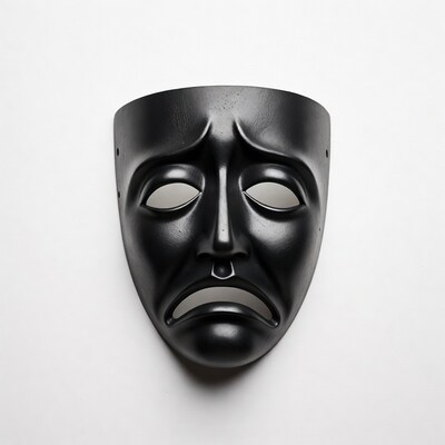Black Tragedy Mask on White Background