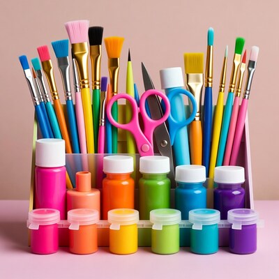 Colorful Art Supplies in Organizer
