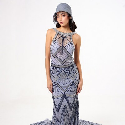 Asian woman in beaded flapper dress