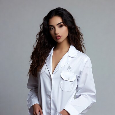 Latina woman in white lab coat