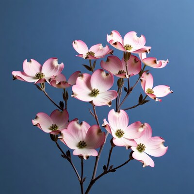 Pink Dogwood Flowers on Blue Background
