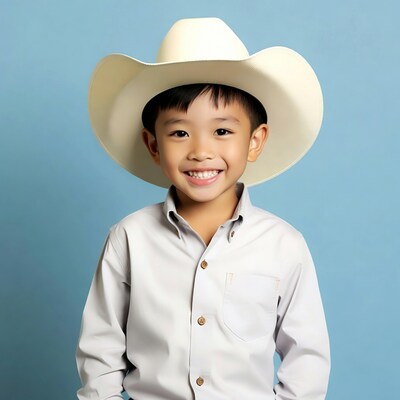 Asian boy wearing cowboy hat