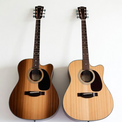 Two Yamaha FGX Acoustic Guitars on Wall
