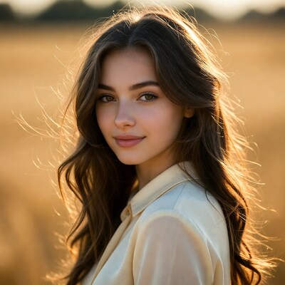 Beautiful woman in wheat field sunset