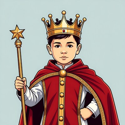 Asian boy wearing golden crown
