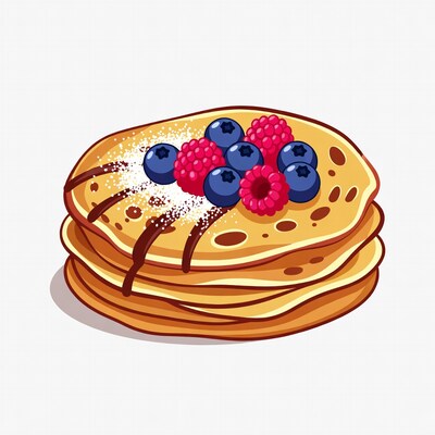 Pancakes with blueberries and raspberries