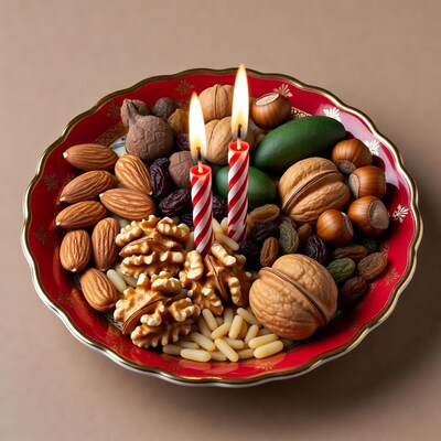Mixed Nuts with Candles in Red Plate