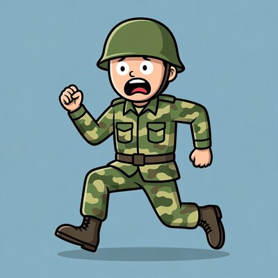 Cartoon soldier running scared