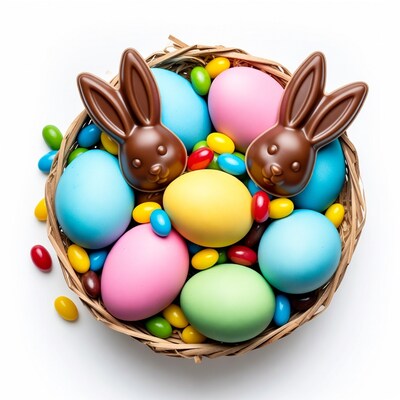 Easter Basket with Chocolate Bunnies and Eggs
