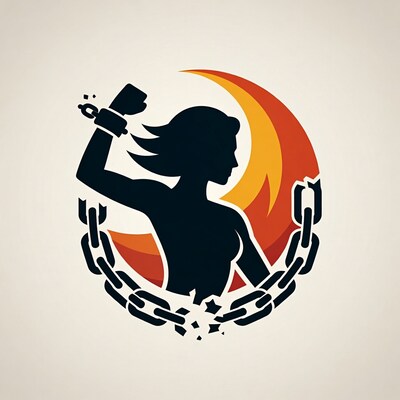 Woman breaking chains silhouette