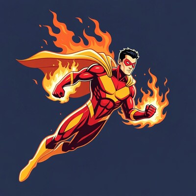 Cartoon Fire Superhero Flying with Flames