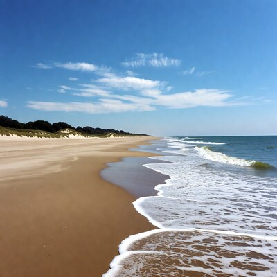 Sandy beach with waves and dunes