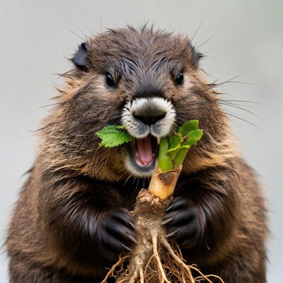 Beaver eating root vegetable