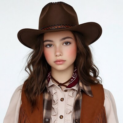 Girl in cowboy hat and vest
