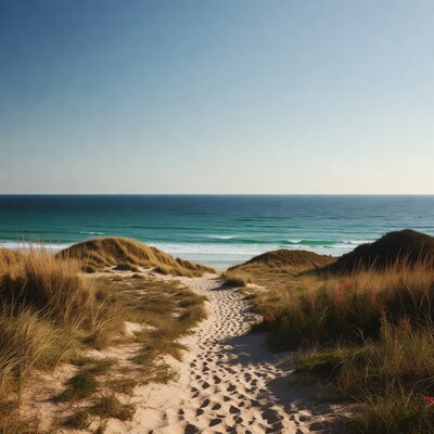 Sandy path through dunes to ocean
