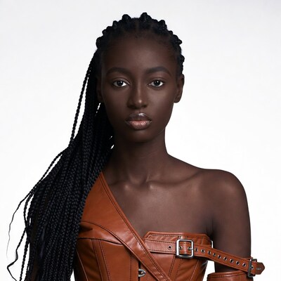 African woman in leather corset