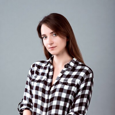 Woman in black white plaid shirt