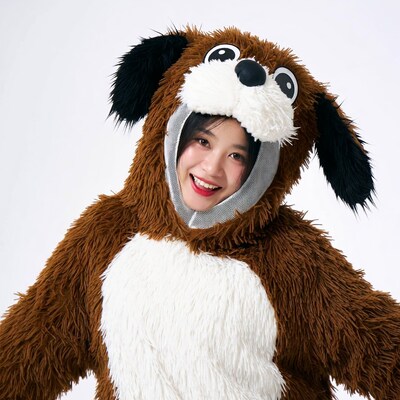 Asian girl in brown dog costume