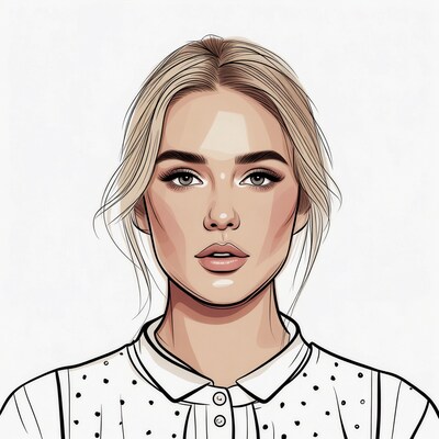 Blonde woman in polka dot shirt illustration