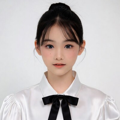 Asian girl in white blouse black bow