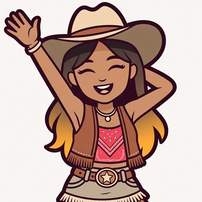 Cowgirl waving happily illustration