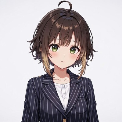 Anime girl in pinstripe suit