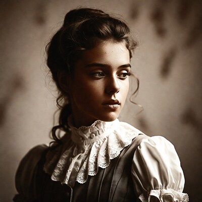 Victorian woman in lace collar dress