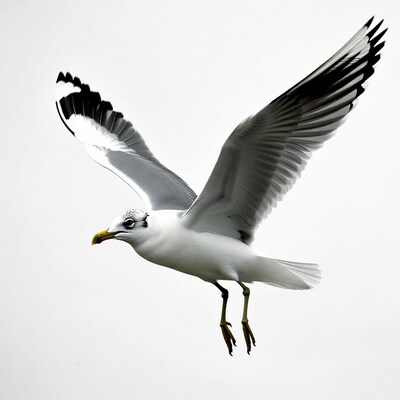 Seagull flying with wings spread