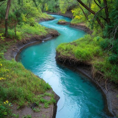 Turquoise River Winding Through Lush Forest