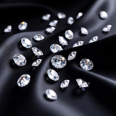 Diamonds scattered on black satin