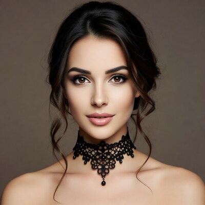 Woman with black lace choker necklace