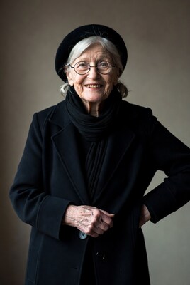 Elderly woman in black beret smiling