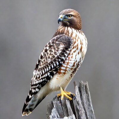 Red-tailed Hawk Perched on Wood