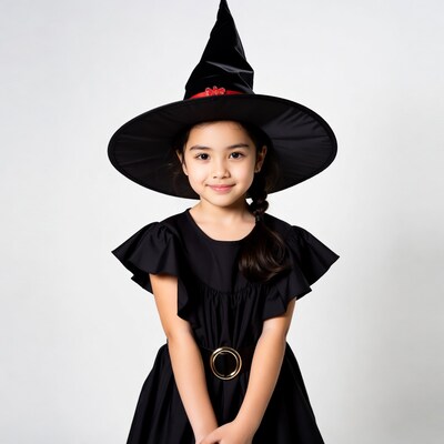 Asian girl in witch costume
