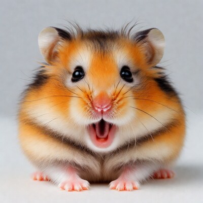 Cute hamster yawning on white background