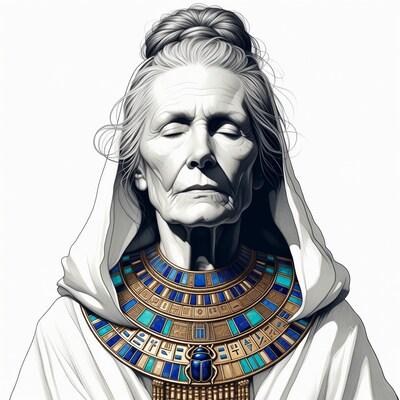 Elderly woman in Egyptian necklace