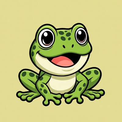 Cartoon green frog smiling