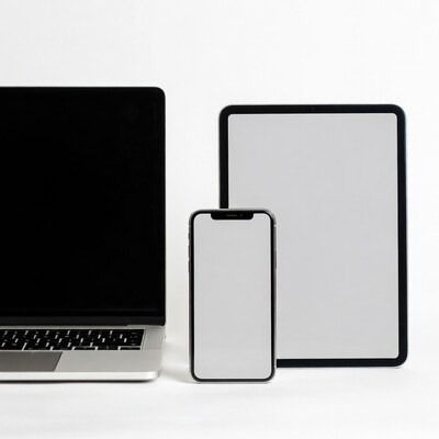 Laptop Tablet Smartphone on White Background