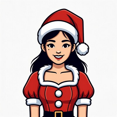 Asian woman in Santa hat illustration