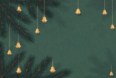 Golden Bells Hanging on Pine Branches