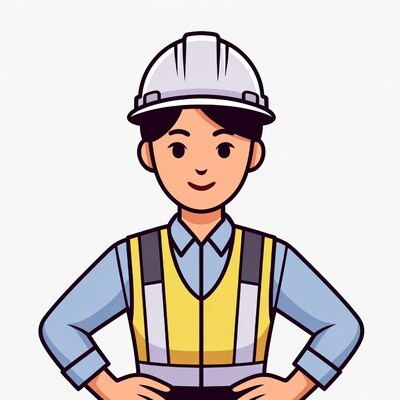 Asian man in hard hat and vest