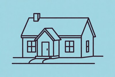 Line Art House on Blue Background