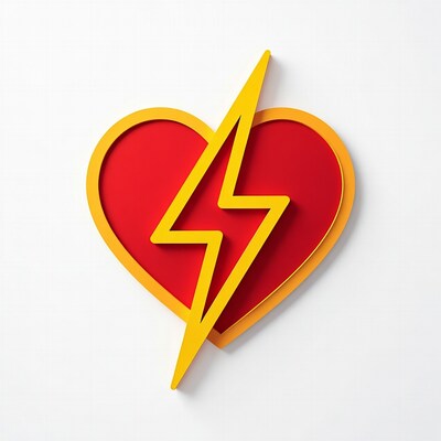 Red Heart with Yellow Lightning Bolt